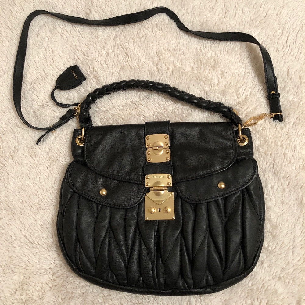 Miu Miu Matelasse Coffer Large Black Crossbody Bag